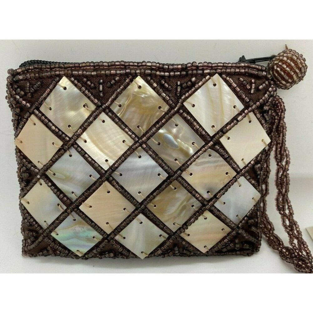 MAD Bags Design Women's Mother Pearl Horn Wristlet Clutch Purse, Coin Purse New